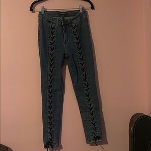 Neon Blonde Lace up Jeans